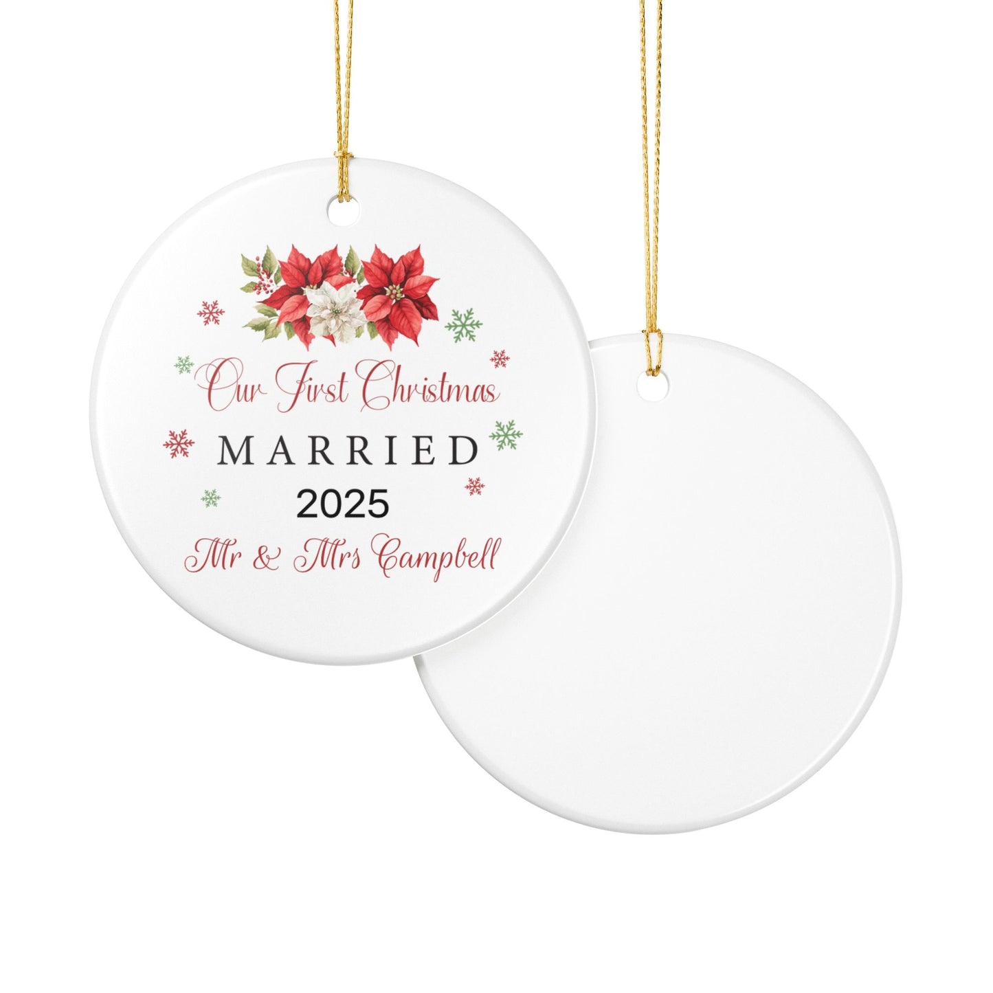 Our First Christmas Married Ornament 2025, Personalized Newlywed Keepsake