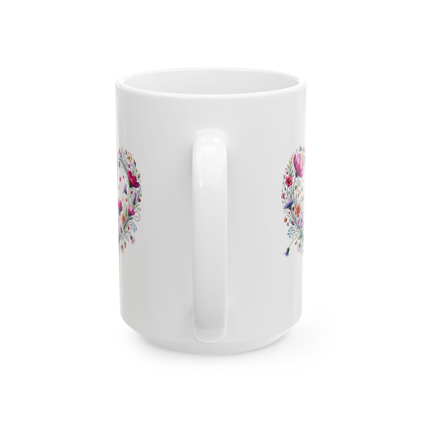 Personalized Wildflower Heart Mug, Floral Ceramic Gift