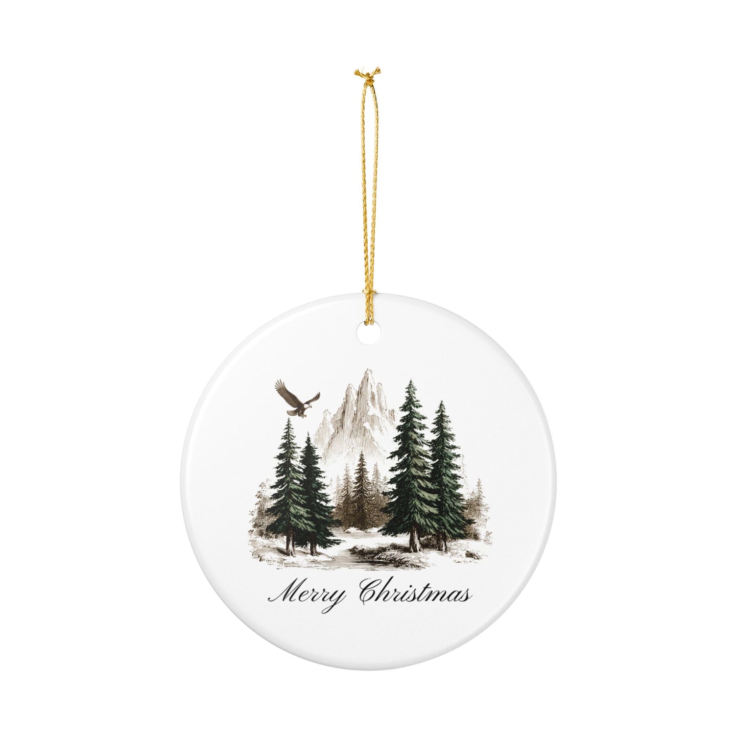 Rustic Merry Christmas Ornament, Mountain Pine Forest Theme