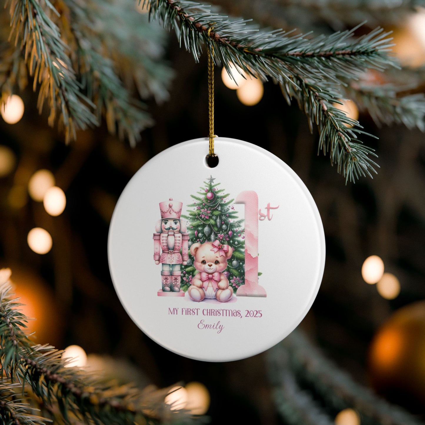 Personalized Baby's 1st Christmas Ornament, Baby Girl Christmas Ornament, Nutcracker Theme, Holiday Keepsake
