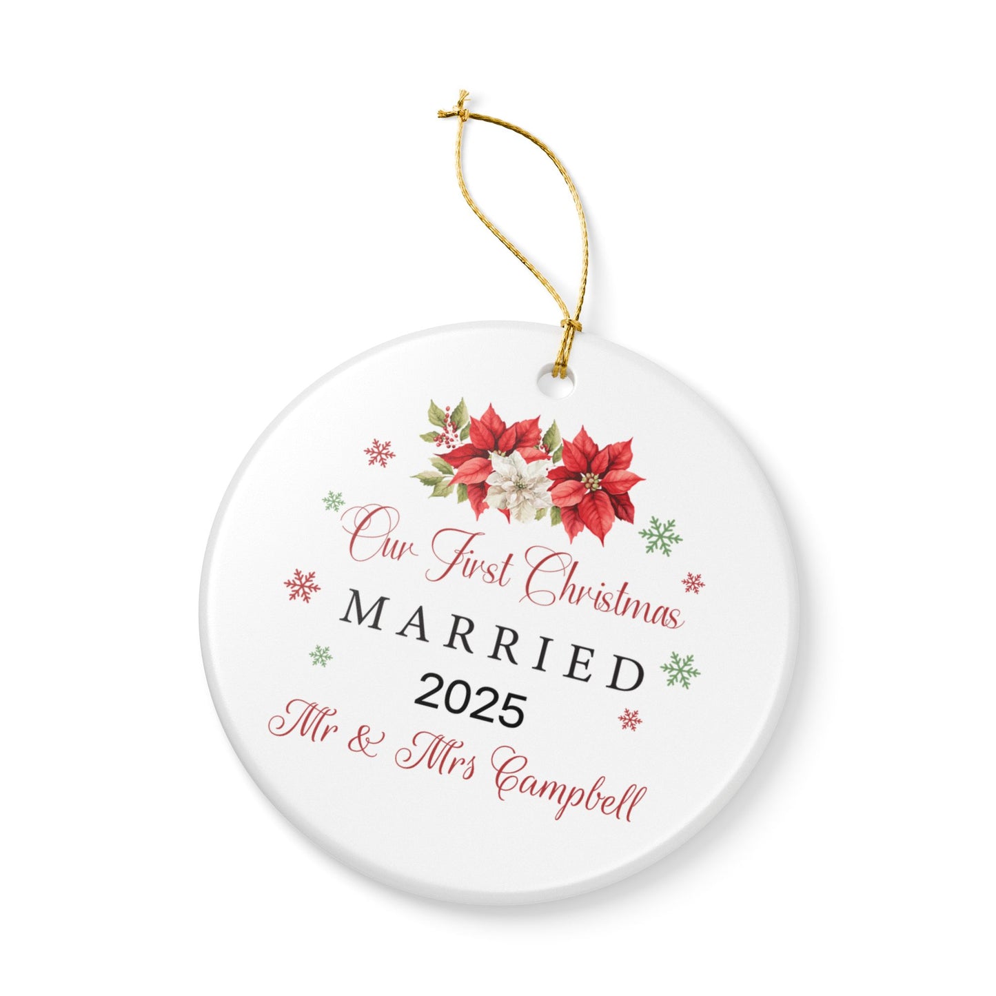 Our First Christmas Married Ornament 2025, Personalized Newlywed Keepsake