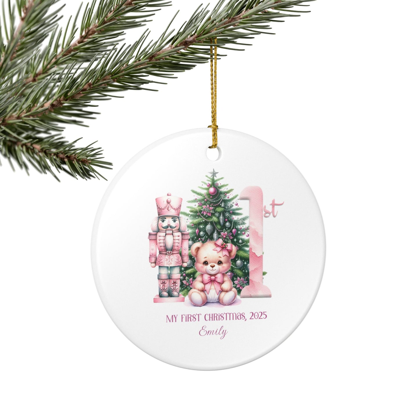 Personalized Baby's 1st Christmas Ornament, Baby Girl Christmas Ornament, Nutcracker Theme, Holiday Keepsake