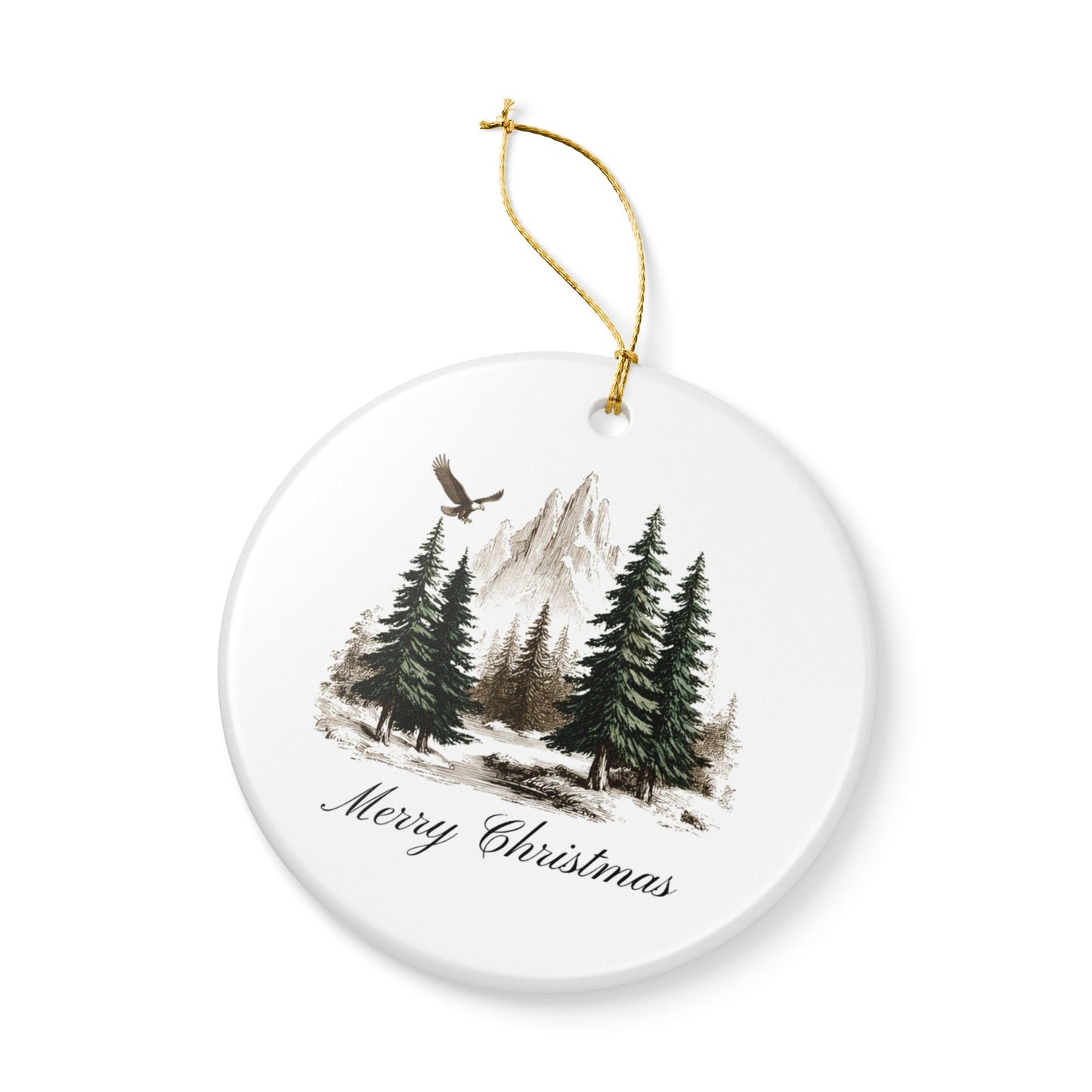 Rustic Merry Christmas Ornament, Mountain Pine Forest Theme