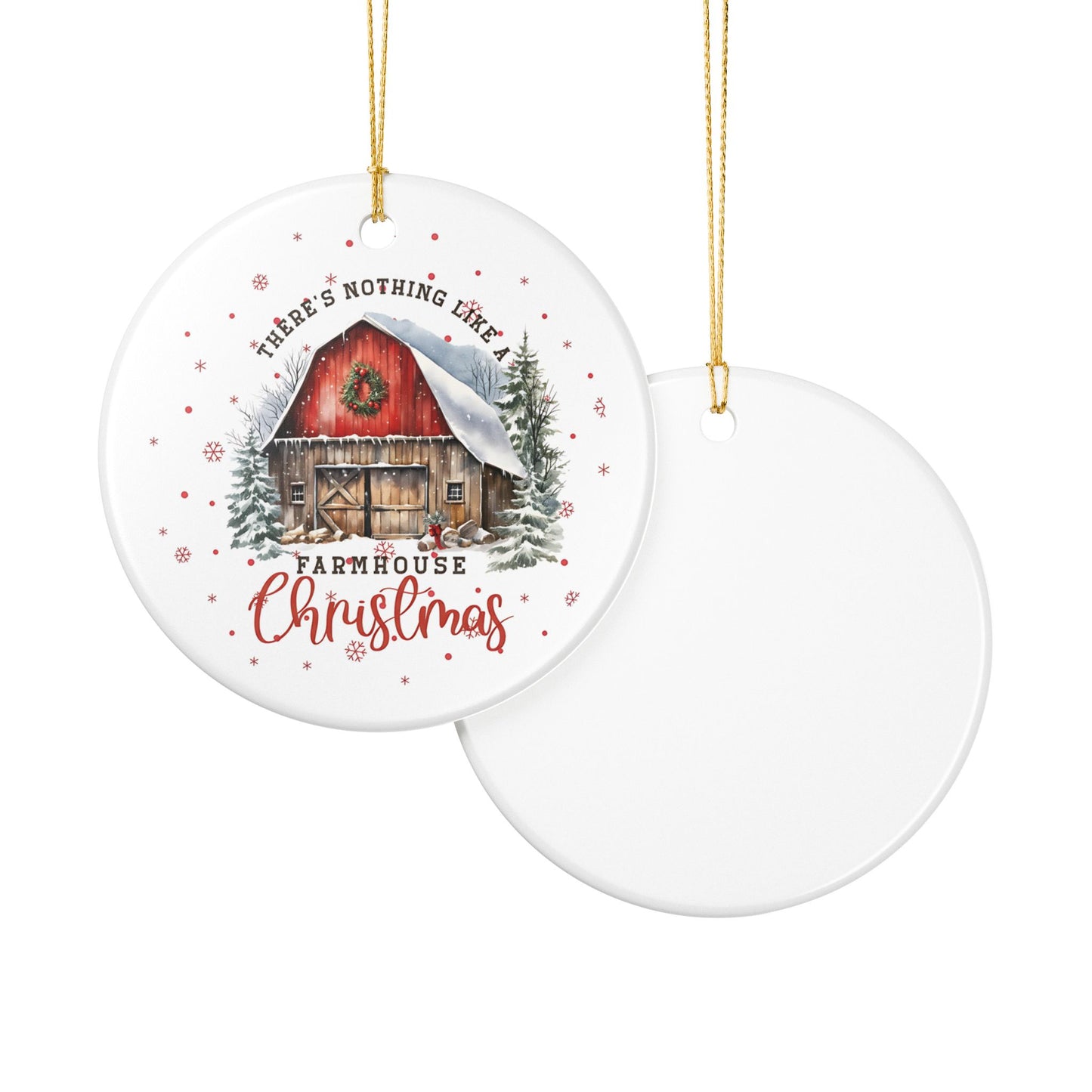 Farmhouse Christmas Ceramic Ornament, Rustic Holiday Decor, Holiday Keepsake