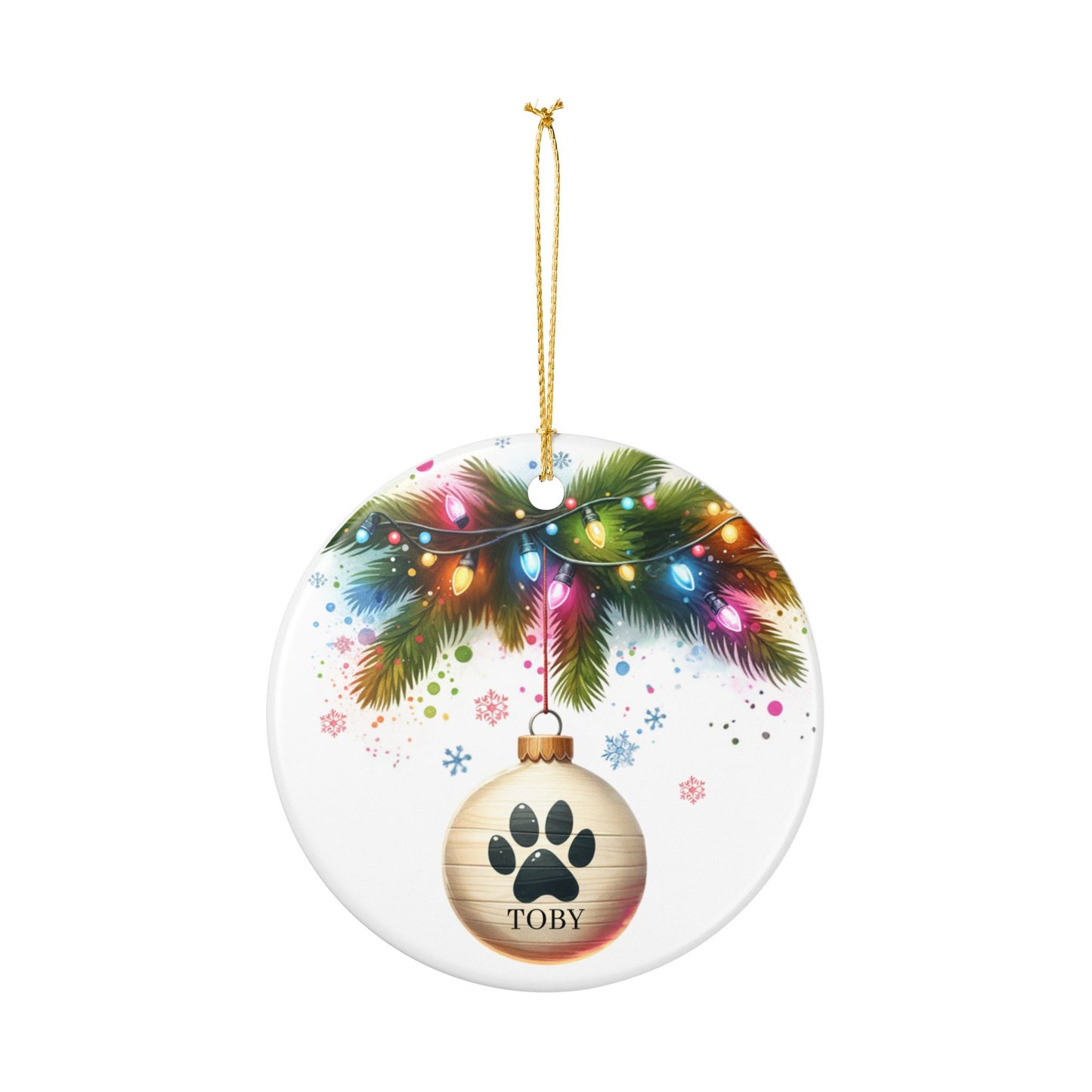 Personalized Dog Paw Print Ornament, Festive Christmas Lights Design