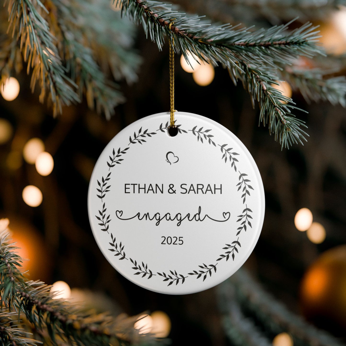 Engagement Ornament, Personalized Decoration, Newlywed Gift, Christmas Tree Decoration, Wedding Keepsake