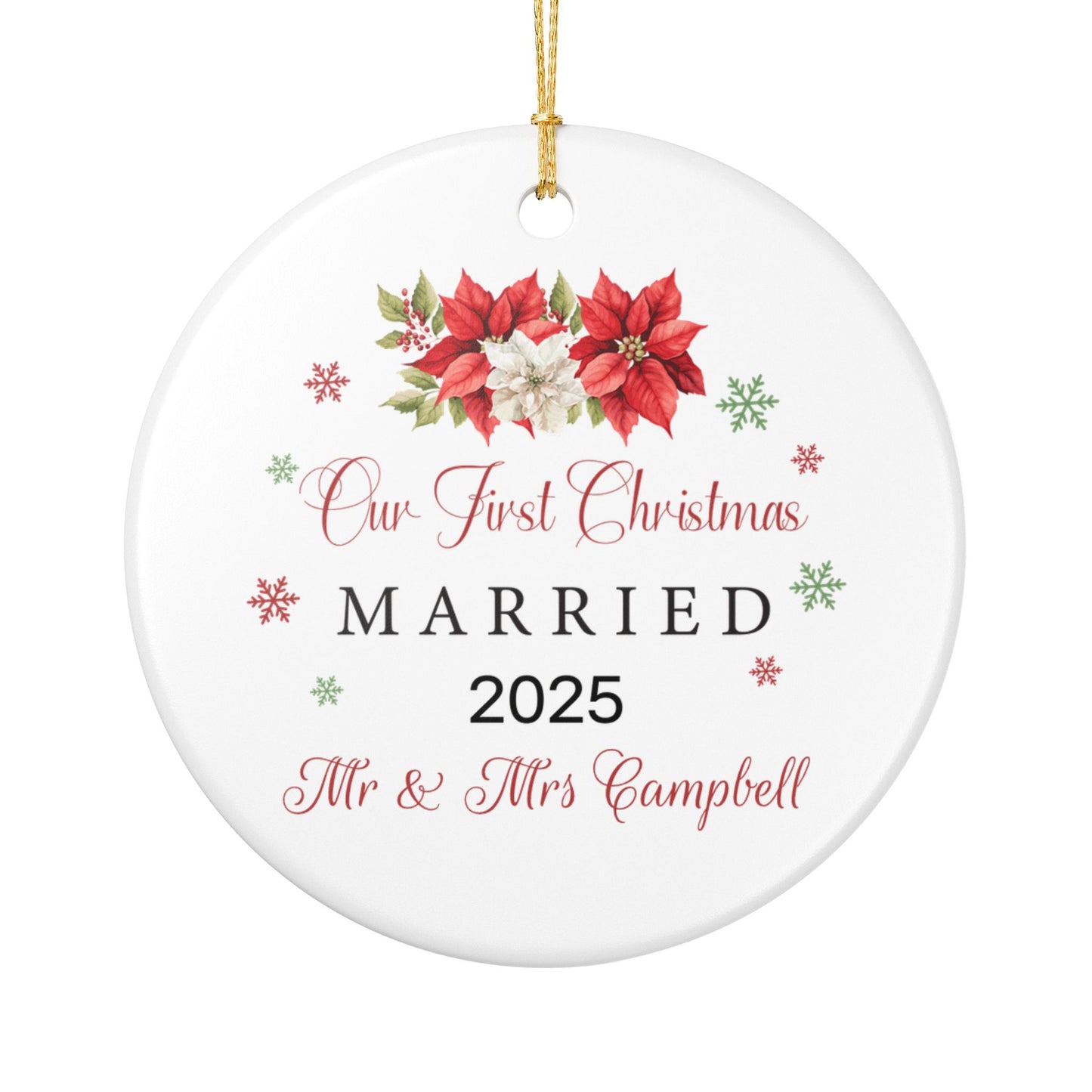 Our First Christmas Married Ornament 2025, Personalized Newlywed Keepsake