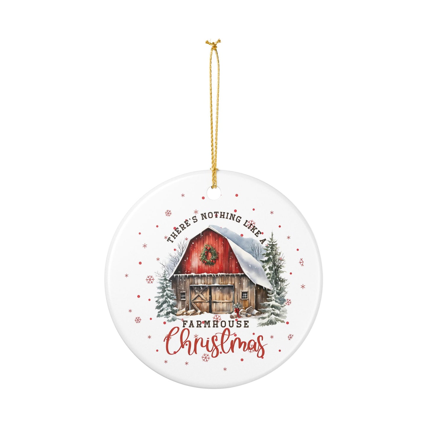 Farmhouse Christmas Ceramic Ornament, Rustic Holiday Decor, Holiday Keepsake