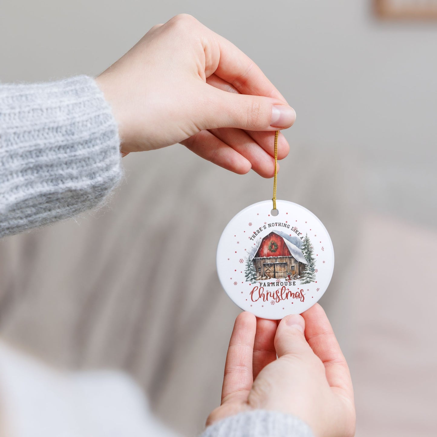 Farmhouse Christmas Ceramic Ornament, Rustic Holiday Decor, Holiday Keepsake