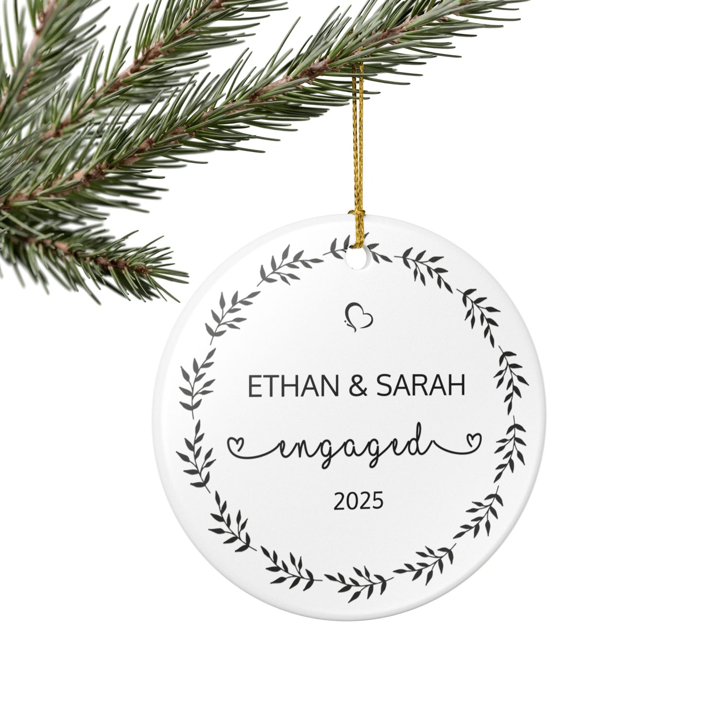 Engagement Ornament, Personalized Decoration, Newlywed Gift, Christmas Tree Decoration, Wedding Keepsake