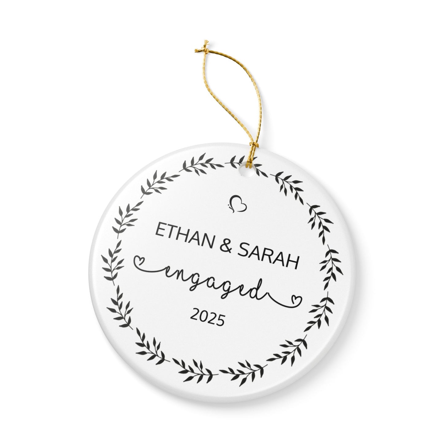 Engagement Ornament, Personalized Decoration, Newlywed Gift, Christmas Tree Decoration, Wedding Keepsake