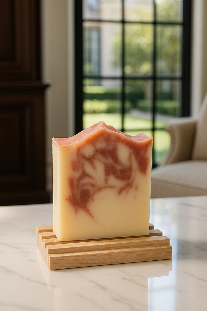 Rose Geranium & Pink Grapefruit Soap in front of window