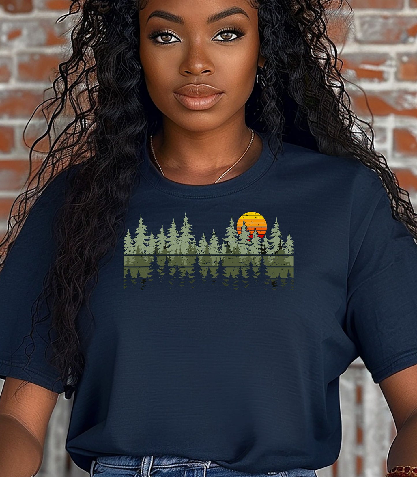 Wilderness Forest Sunset T-Shirt, Retro Pines Graphic Tee