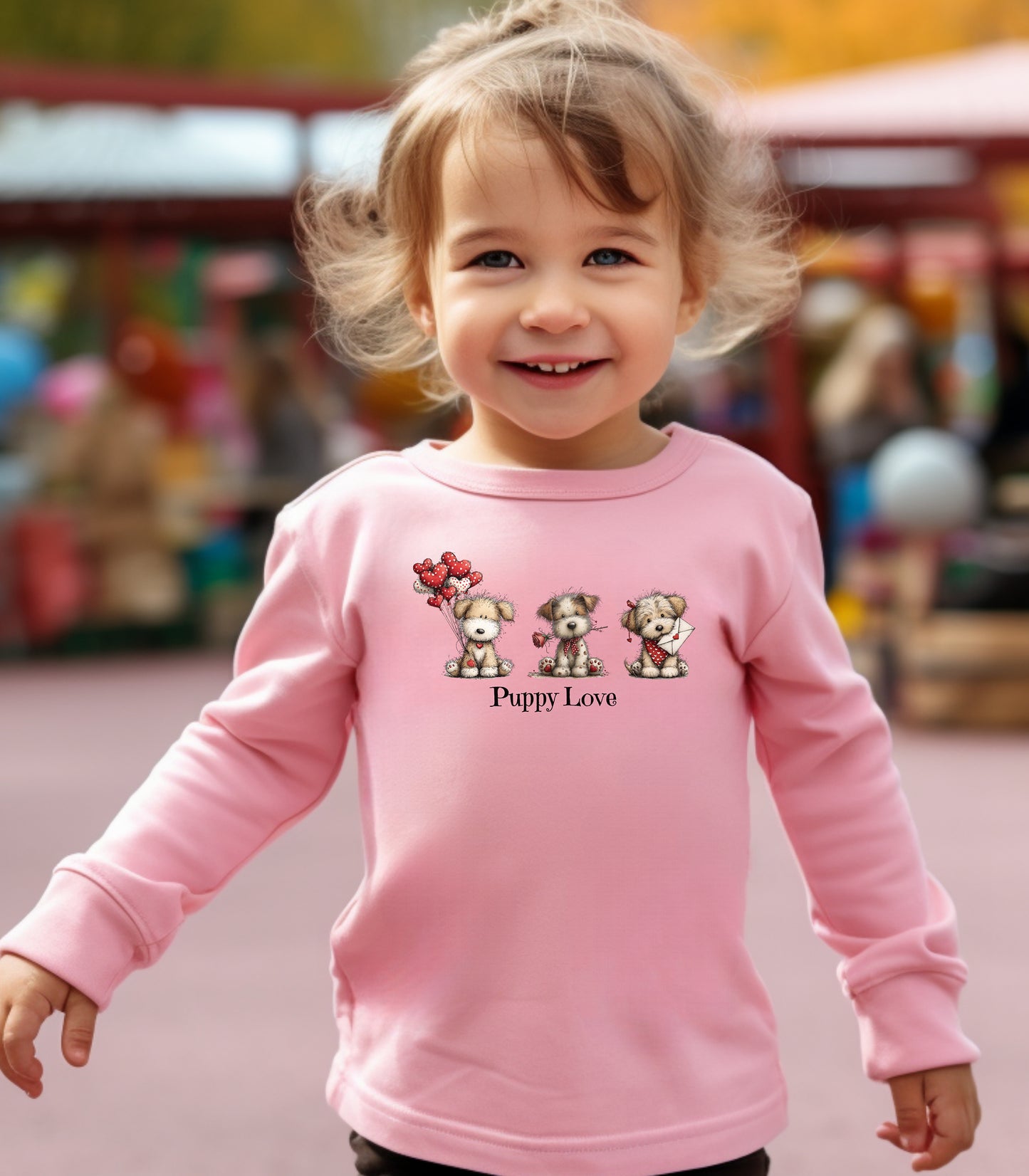 Puppy Love Valentine Toddler T-Shirt, Cute Puppies & Hearts Design