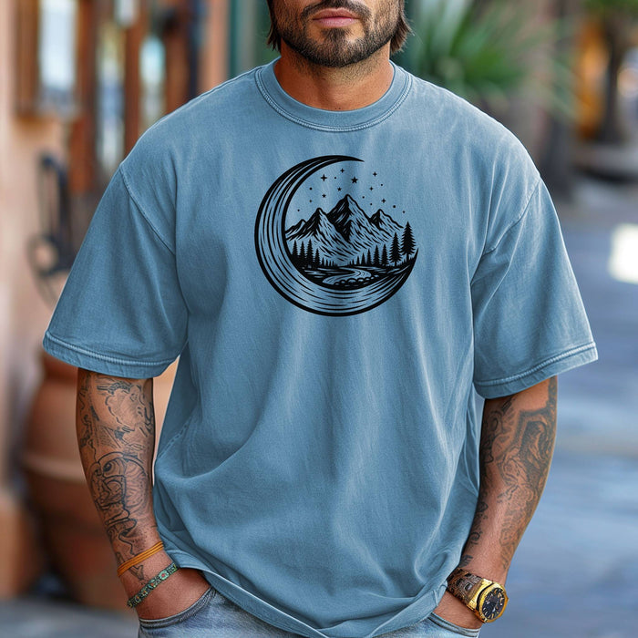 Wilderness Adventure T-Shirt – Moon, Mountains & Forest Graphic Tee