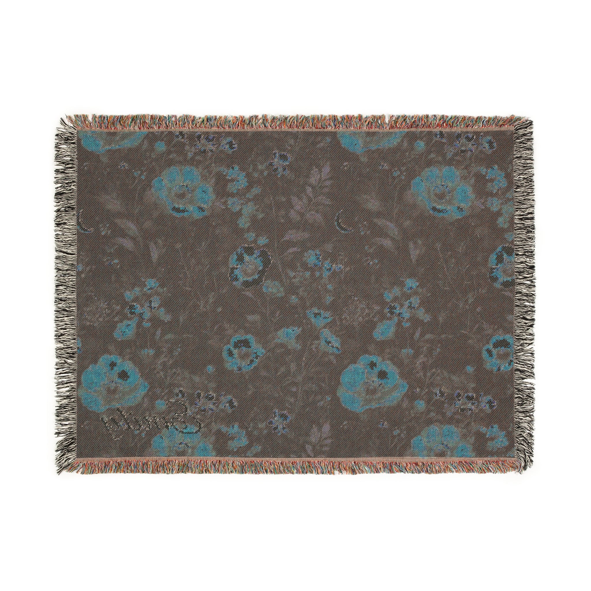 Personalized Dark Floral Fall Woven Blanket, Vintage Flower Throw, Rustic Style, Boho Blanket for Couch