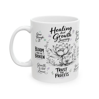 Healing & Growth Journey Mug, Trust the Process Inspirational Lotus Design