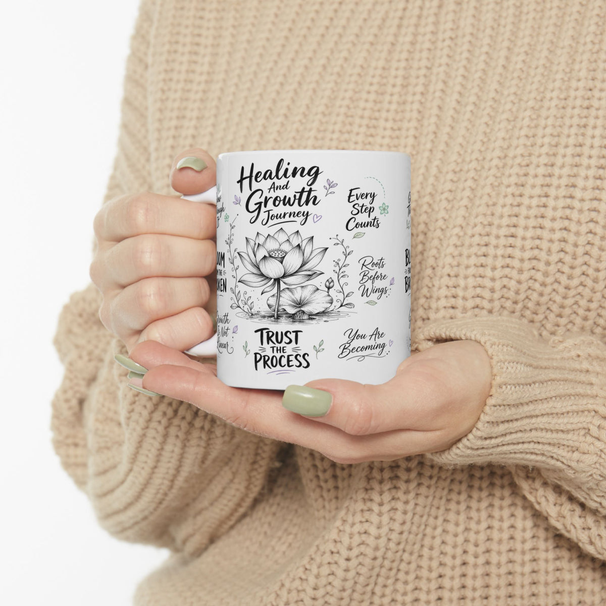 Healing & Growth Journey Mug, Trust the Process Inspirational Lotus Design