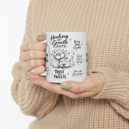 Healing & Growth Journey Mug, Trust the Process Inspirational Lotus Design