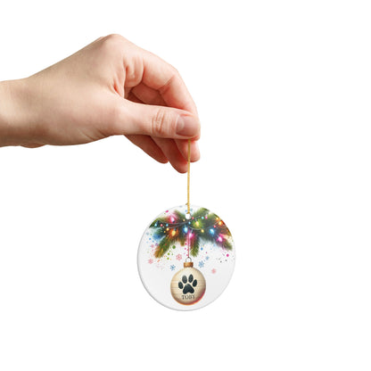 Personalized Dog Paw Print Ornament, Festive Christmas Lights Design