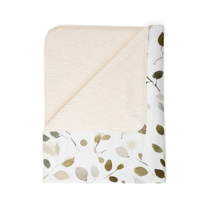 Neutral Botanical Sherpa Blanket, Cozy Boho Leaf Throw
