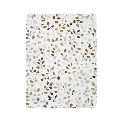 Neutral Botanical Sherpa Blanket, Cozy Boho Leaf Throw