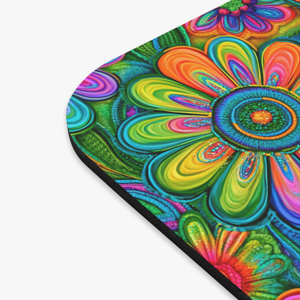 Retro Hippie Peace Sign Mouse Pad, Colorful Boho Floral Desk Accessory