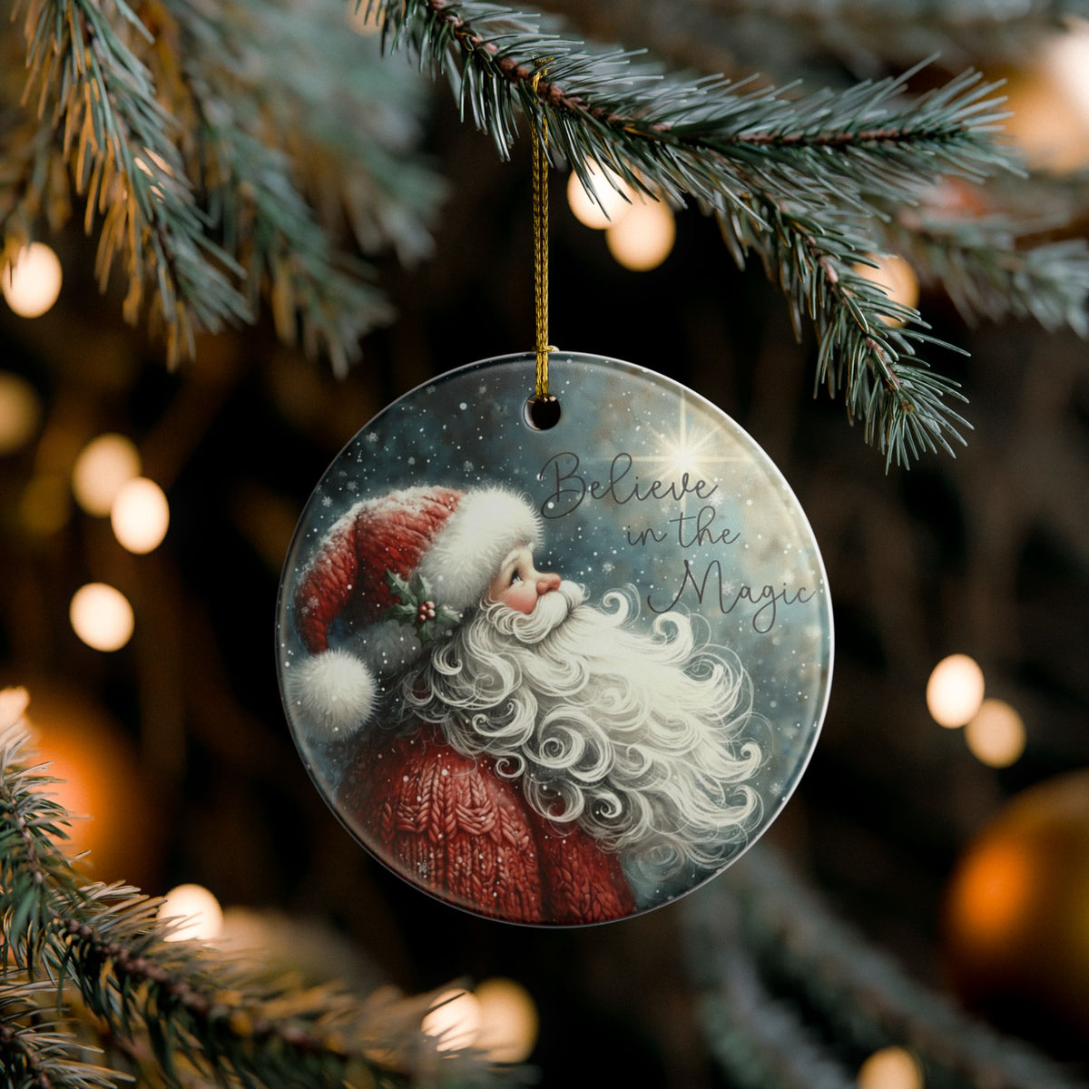 Believe in the Magic Santa Ornament, Vintage Christmas Keepsake