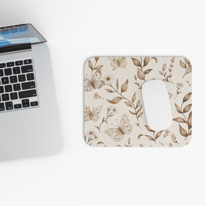 Vintage Butterfly Botanical Mouse Pad, Neutral Boho Desk Accessory