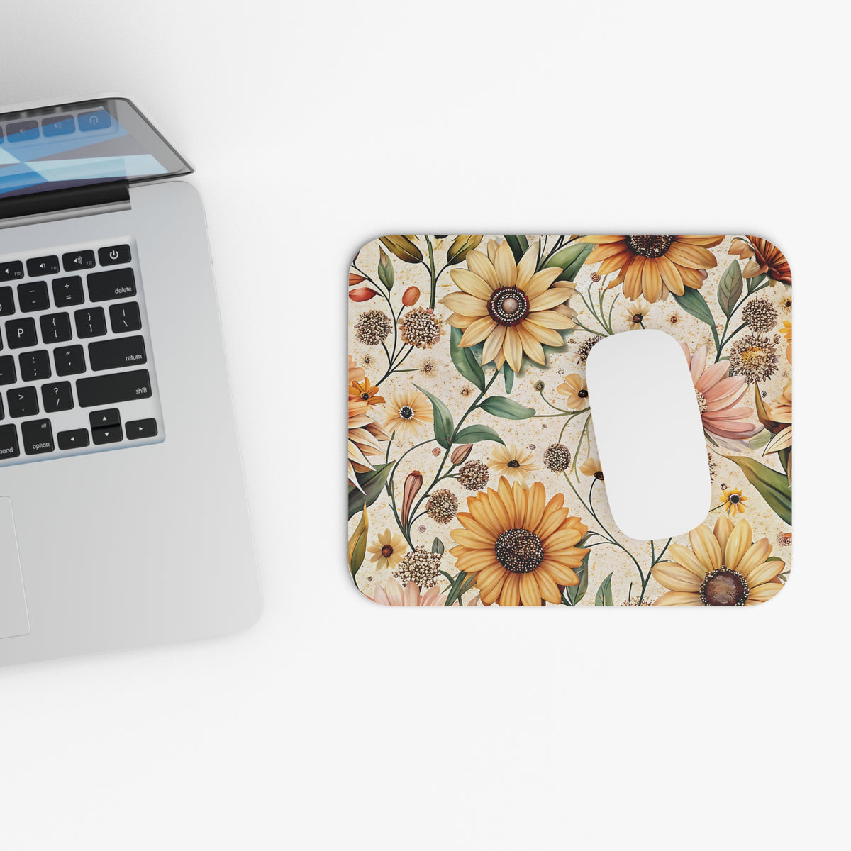 Boho Wildflower Mouse Pad, Vintage Floral Design