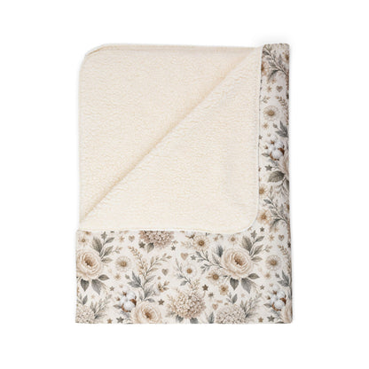Whispering Meadow Sherpa Blanket, Neutral Boho Floral Throw