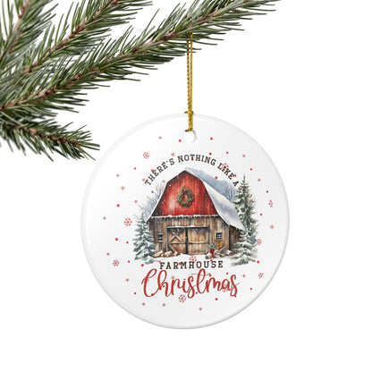 Farmhouse Christmas Ceramic Ornament, Rustic Holiday Decor, Holiday Keepsake