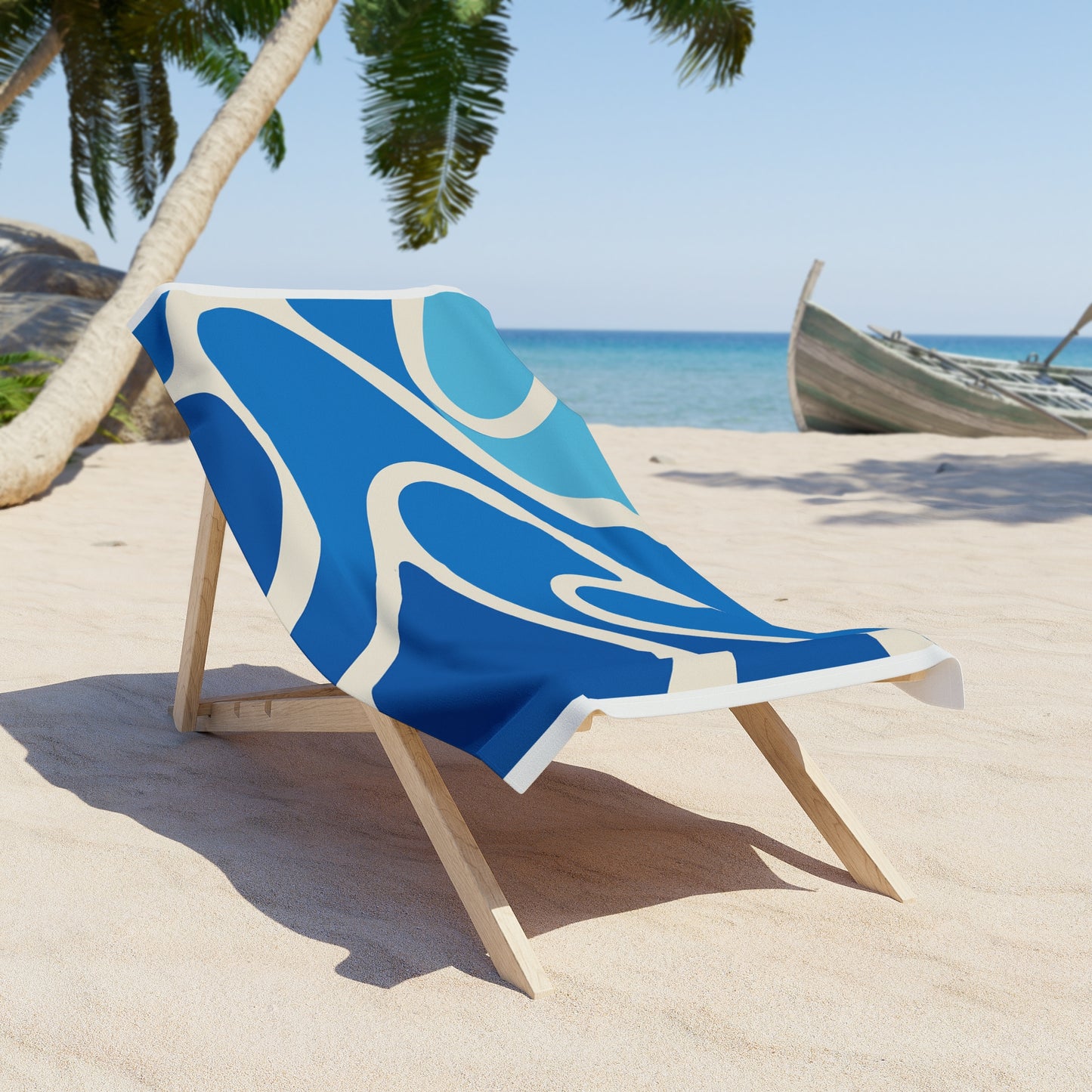 Modern Wave Beach Towel, Bold Ocean Blue Abstract Design