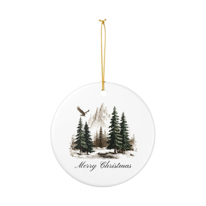 Rustic Merry Christmas Ornament, Mountain Pine Forest Theme