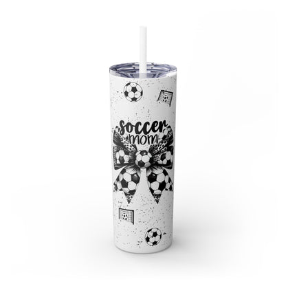 Soccer Mom Tumbler – Leopard Print Coquette Bow & Soccer Ball Design