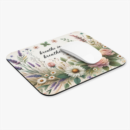 Breathe In, Breathe Out Wildflower Mouse Pad, Calming Boho Desk Accessory