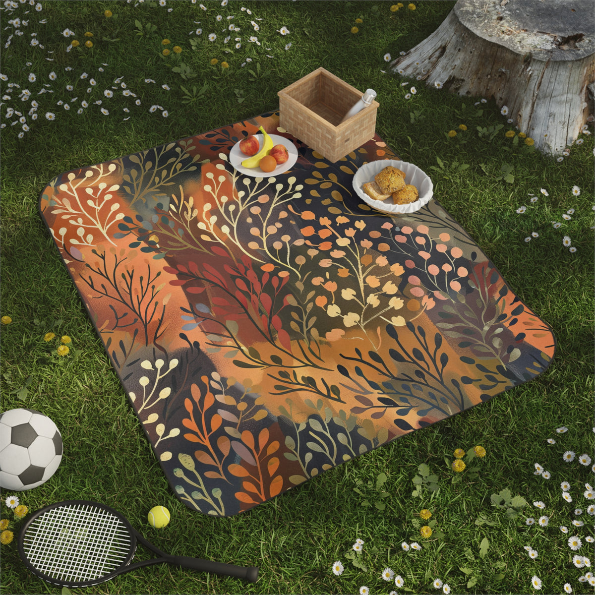 Boho Wildflower Picnic Blanket, Colorful Botanical Outdoor Blanket