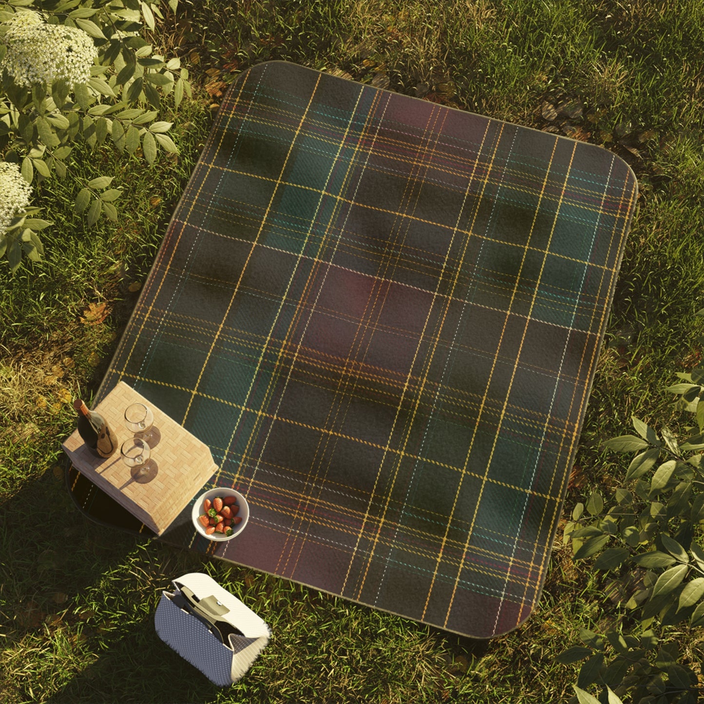 Sophisticated Dark Tartan Picnic Blanket, Elegant Plaid Outdoor Blanket for Picnics, Camping & Gatherings