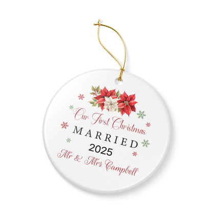 Our First Christmas Married Ornament 2025, Personalized Newlywed Keepsake
