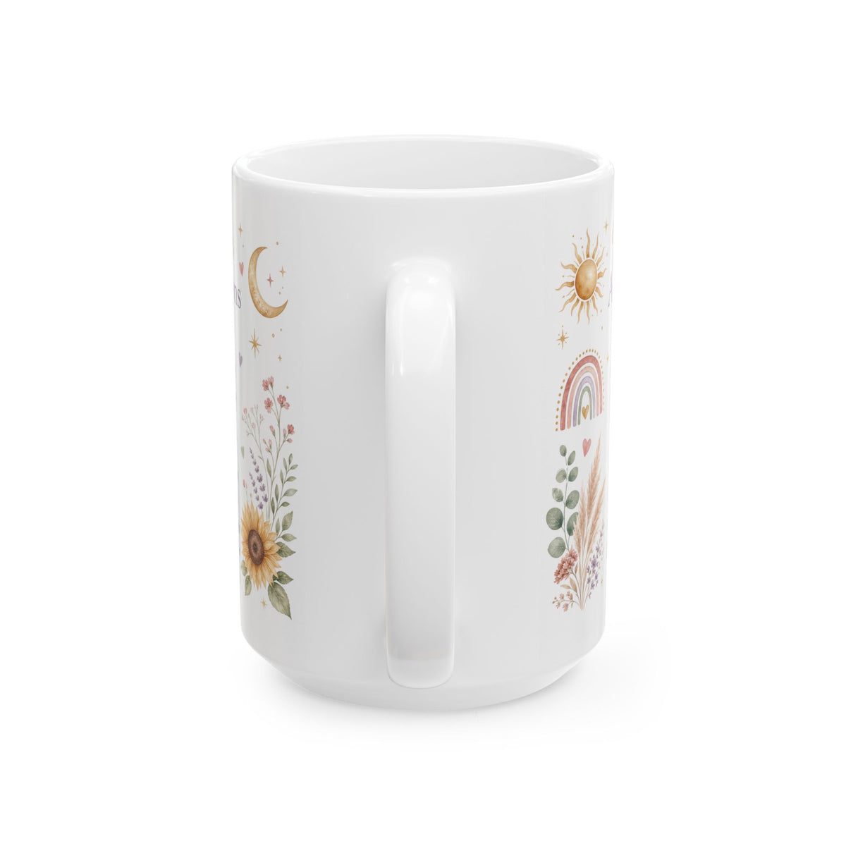 Positive Affirmations Mug, Boho Sunflower Self-Love & Mindfulness Design