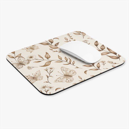 Vintage Butterfly Botanical Mouse Pad, Neutral Boho Desk Accessory