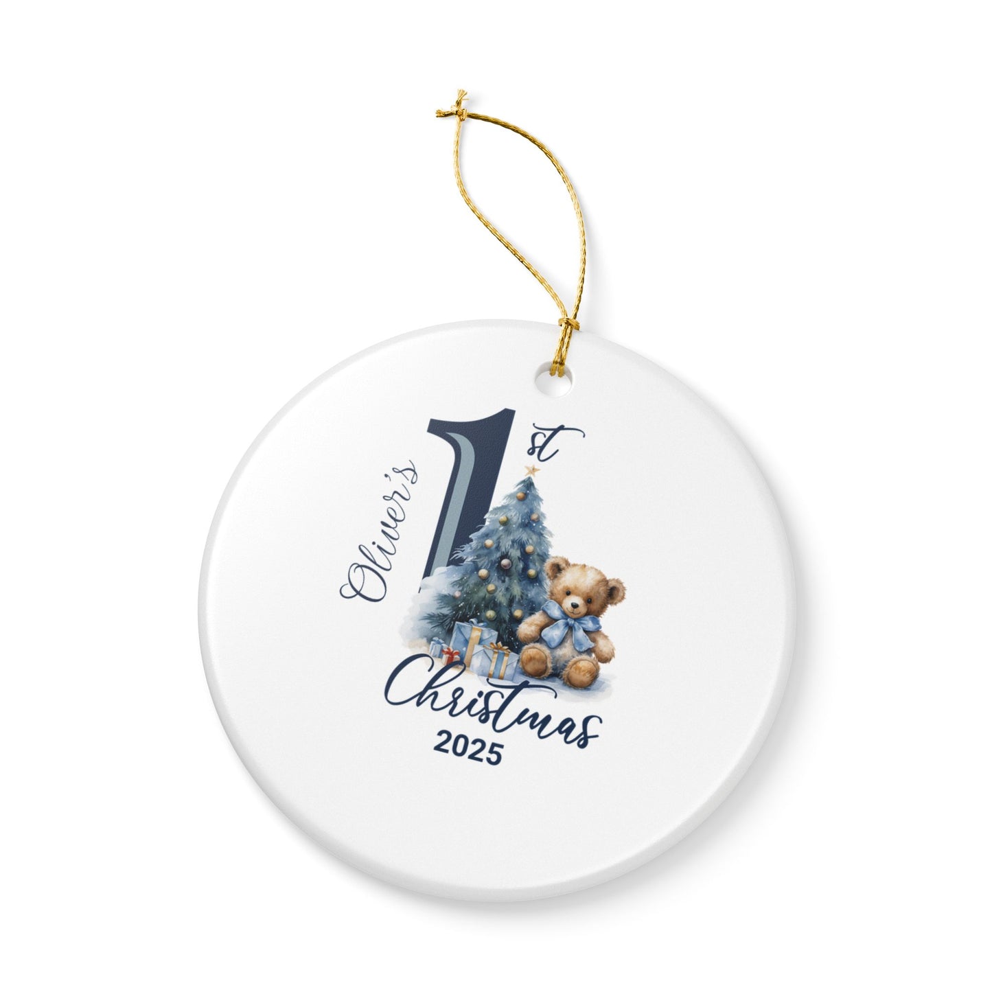 Personalized Baby Boy’s First Christmas Ornament 2025, Teddy Bear Baby Keepsake
