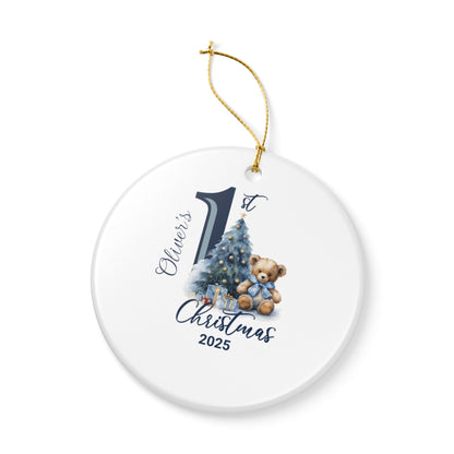 Personalized Baby Boy’s First Christmas Ornament 2025, Teddy Bear Baby Keepsake
