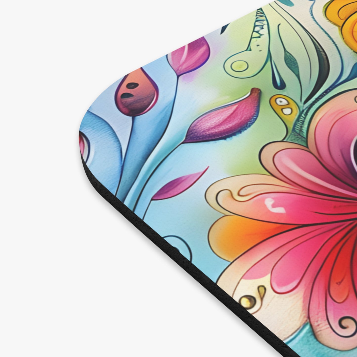 Groovy Whimsical Floral Mouse Pad, Colorful Retro Desk Accessory