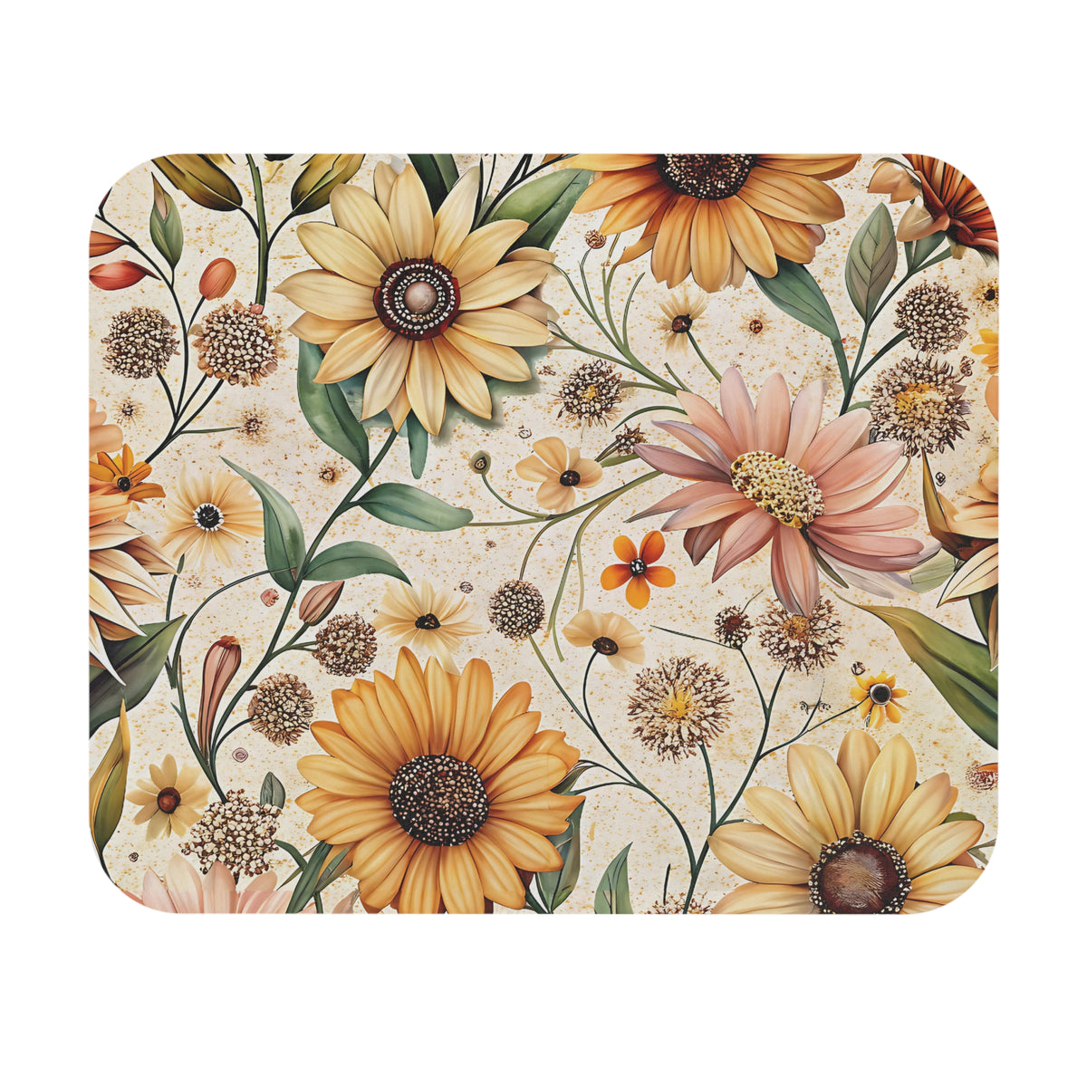 Boho Wildflower Mouse Pad, Vintage Floral Design