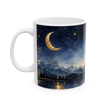 Be the Change Inspirational Mug – Celestial Mountain & Moon Design