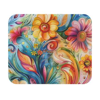 Groovy Whimsical Floral Mouse Pad, Colorful Retro Desk Accessory