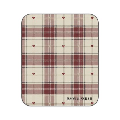 Personalized Picnic Blanket Heart Plaid Throw Fleece Red Pattern Waterproof Backing Oxford Cloth Camping Accessory Outdoor Mat Beach Park Rug