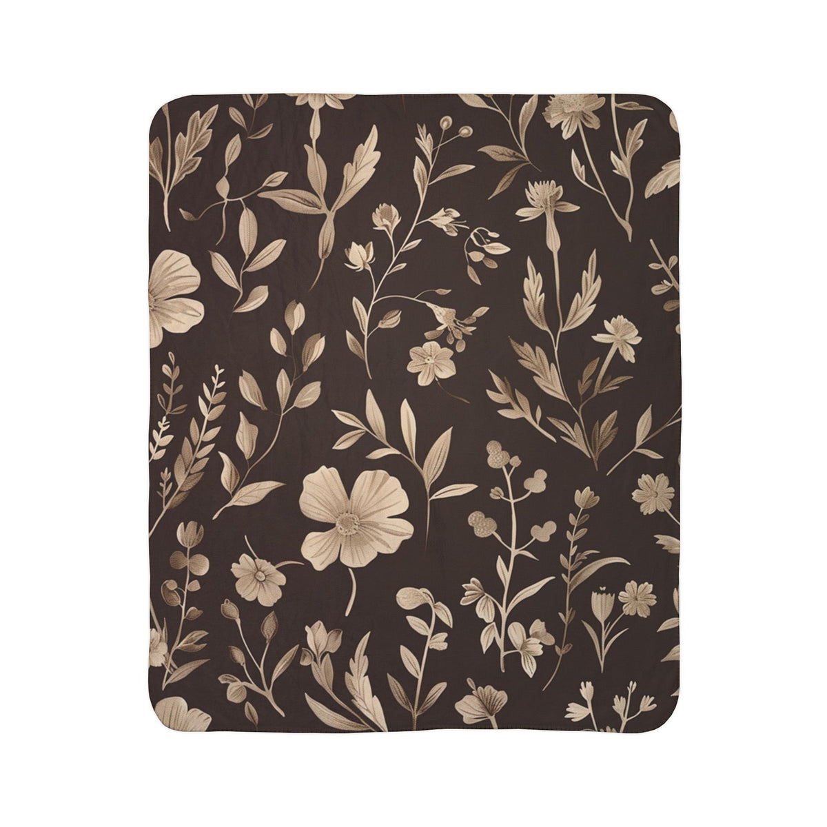 Mocha Wildflower Sherpa Blanket, Dark Boho Floral Throw
