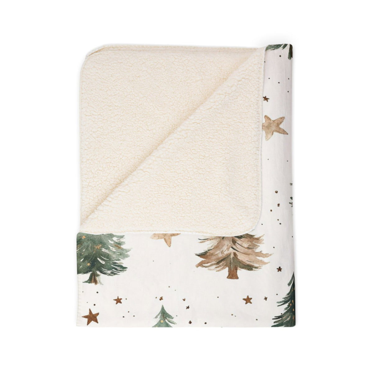 Winter Pines Sherpa Blanket, Cozy Woodland Christmas Throw